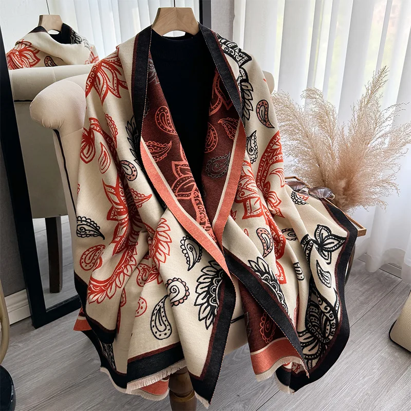 2024 Retro Fashion Paisley Jacquard Winter Blanket Shawl Wrap Scarf for Women Cashmere Thick Warm Ladies Pashmina Scarves