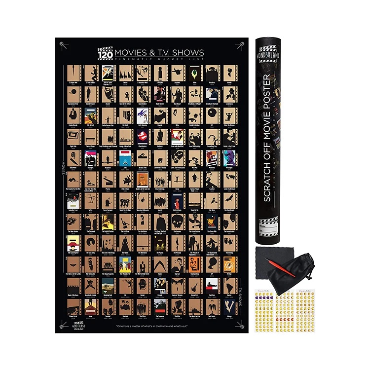 Delightfully Easy To Scratch Bucket List Top 100 Movies Scratch Off Movie Poster