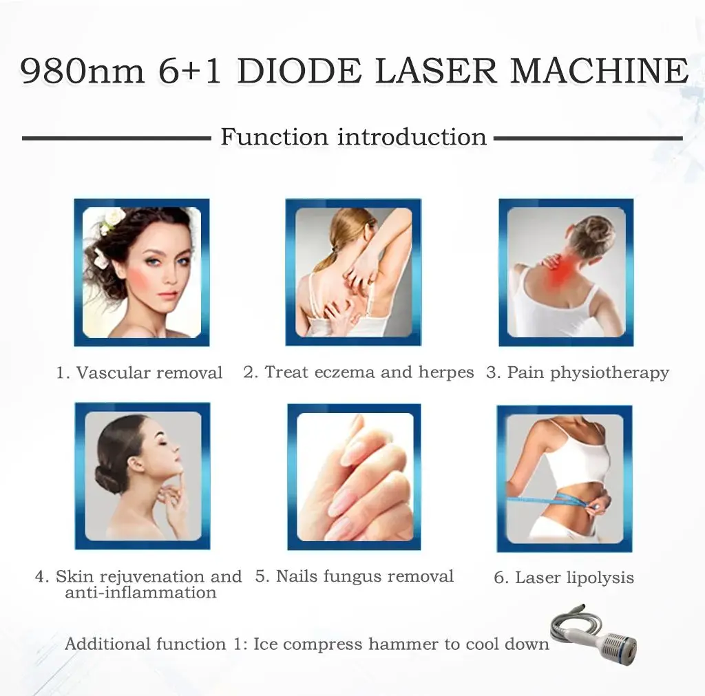 Newest 980nm 6+1  Laser Diode Laser Vascular Removal 980Nm Physiotherapy Machine varicose veins treatment