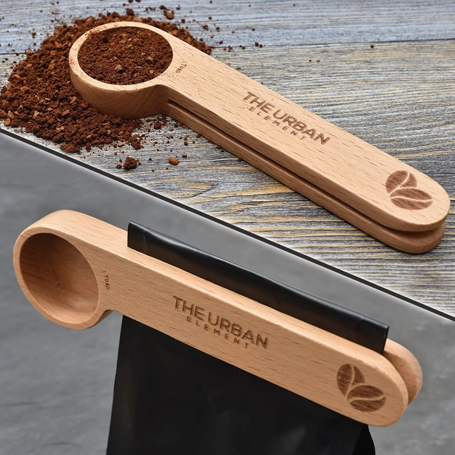 KLP  Tablespoon Solid Beech 30ml measuring scoop Espresso With Coffee Scoop and Bag Clip