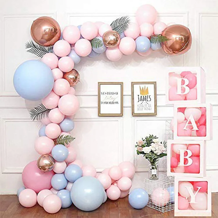 Nicro Custom 4pcs Baby Shower Backdrop Disposable White Paper Transparent Clear Balloons Boxes Party Background Decoration Set