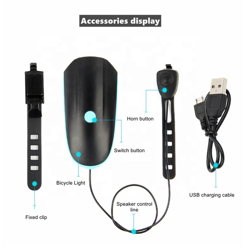 Waterproof 2 in 1 Bicycle Accessories Lamp Road Cycling Rechargeable Bike LED Light with Bell Horn
