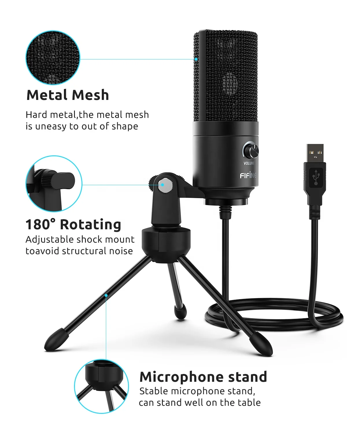 Fifine K669B микрофон металлический диктофон USB конденсаторный