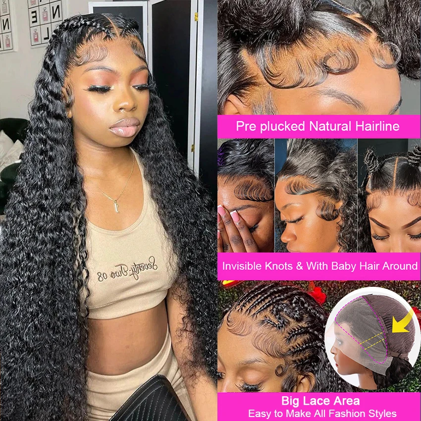 200% Density 30 Inch Pre Plucked Transparent HD Lace Front Wigs Deep Wave 13X4 Lace Front 100% Human Hair Wigs