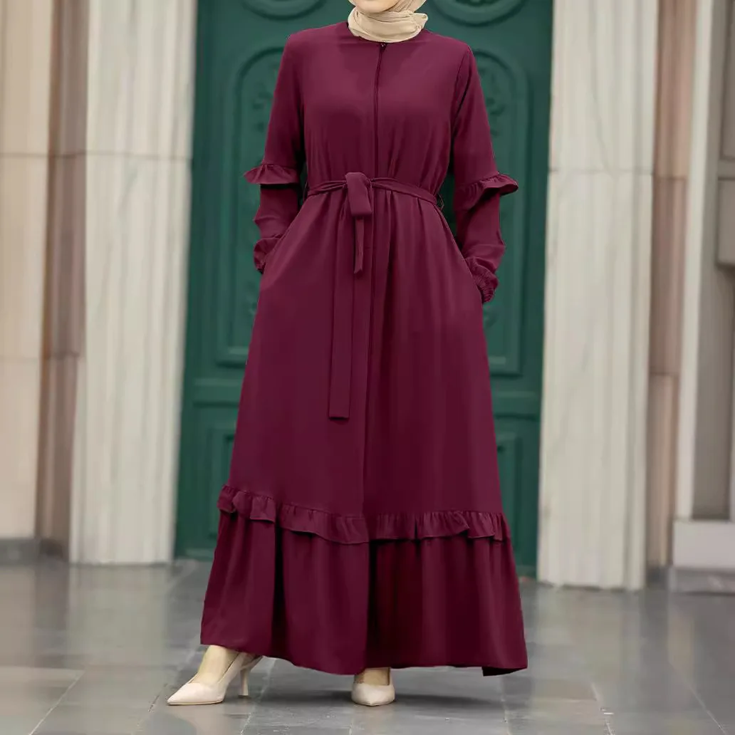 Crew Neck Women Abaya Dubai Muslim Dresses Elegant Turkish Muslim Modest Clothing Ethnic Dresses