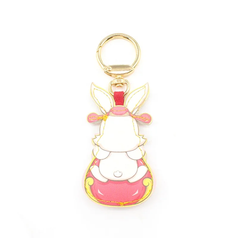 Customized Gift Key Metal Ring Rabbit Pattern Cute Cartoon Leather Car Keyring Logo Printed  Custom Pu Genuine Leather Keychain