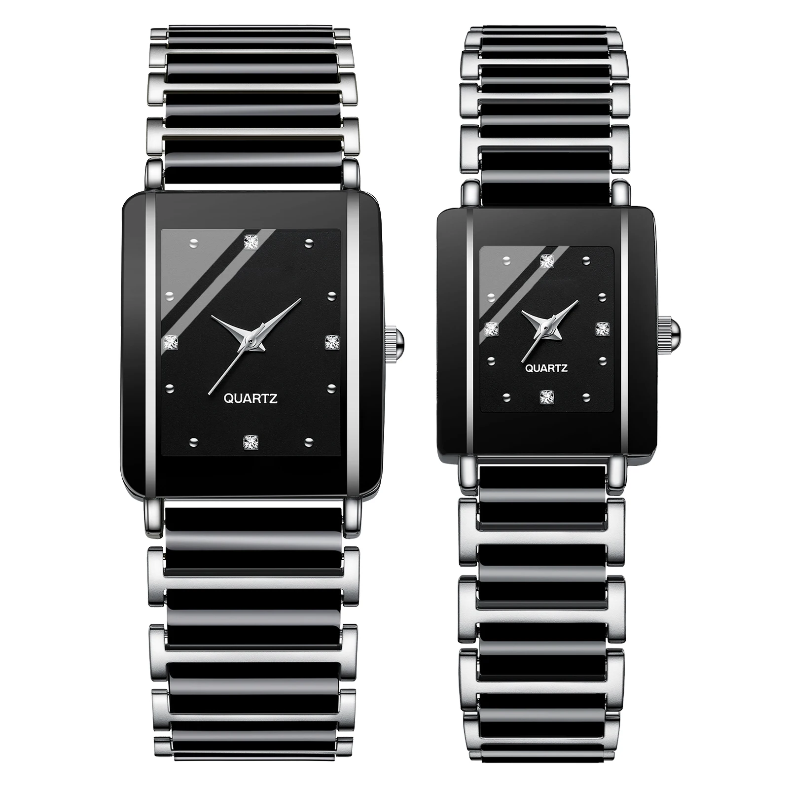 Luxury Ceramic Strap Rectangle Couple Watch For Man Women Slim Stone Classic Alloy Case Quartz Watches for Men
