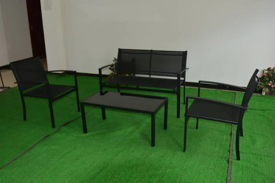 Hot Selling Popular 4 pcs. table and chairs steel powder coated outdoor metal garden furniture set plastic wood