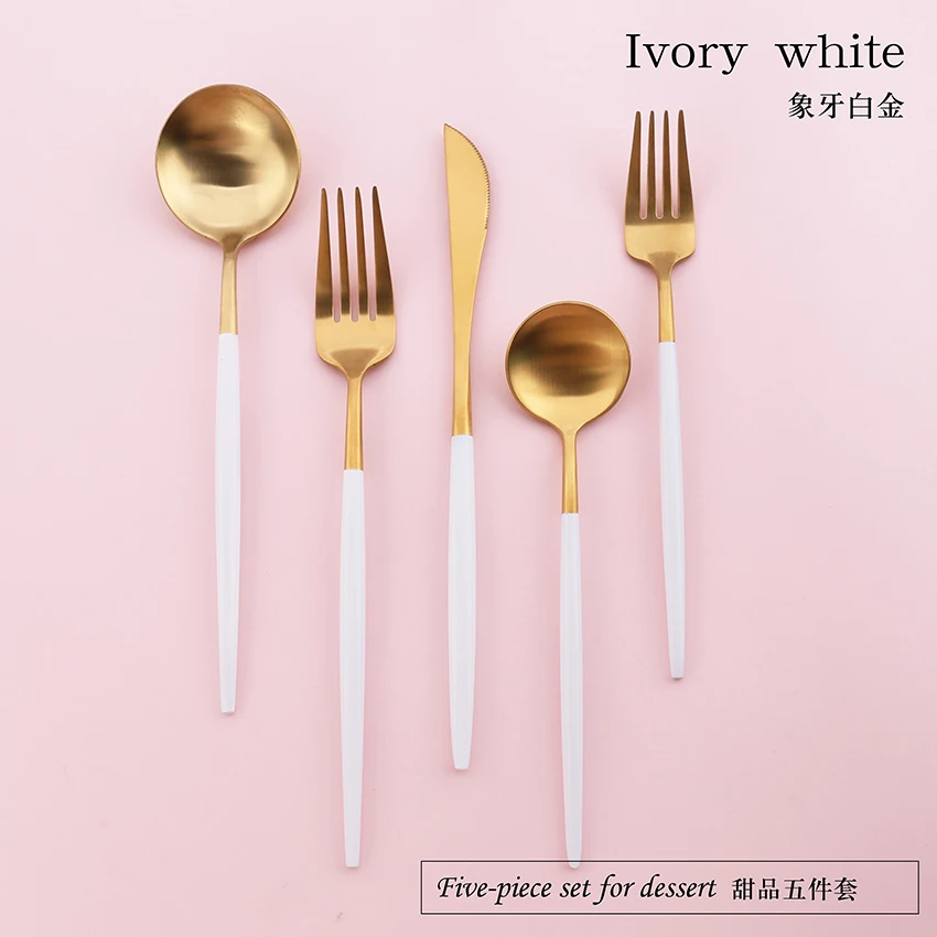 
Wholesale high quality 5 piece cutlery set sanding polishing gold cutlery spoon fork set delicate sets dinnerware 
