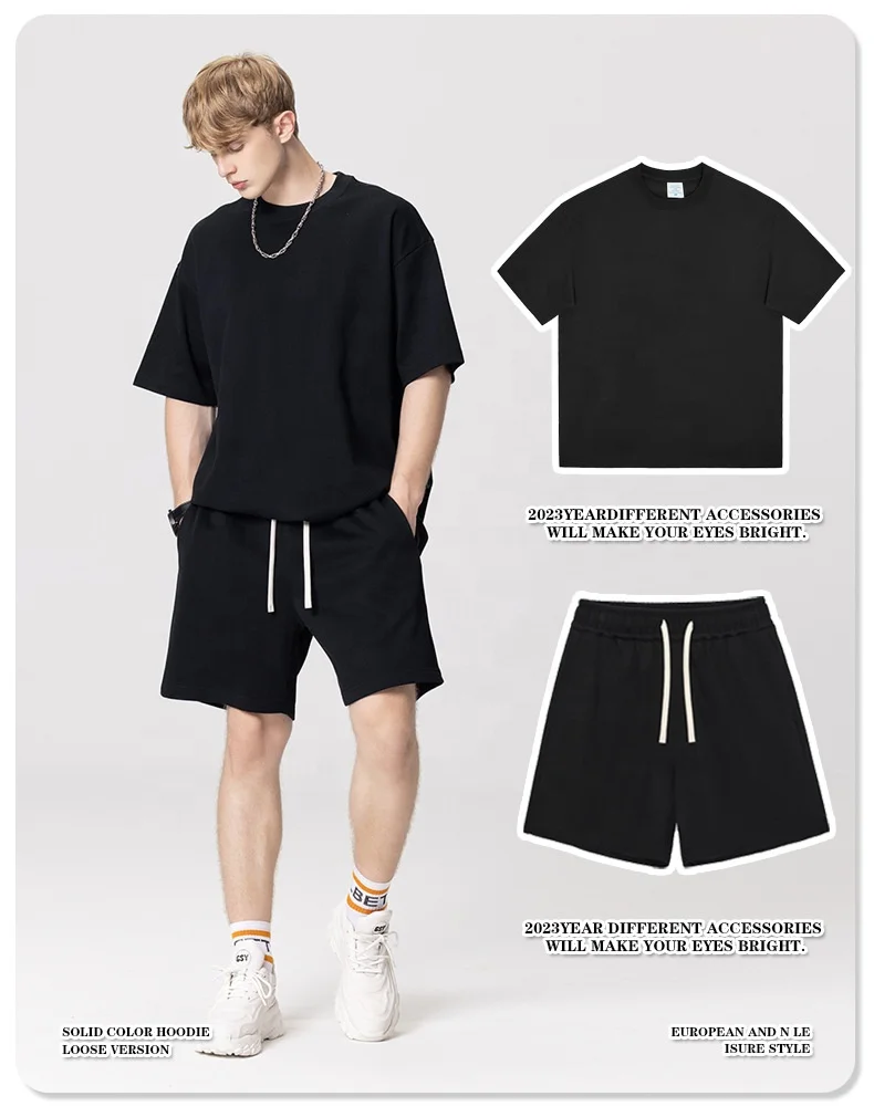 Custom  High Street hemp Shorts For Men And Women Match Color t shirt and shorts Set