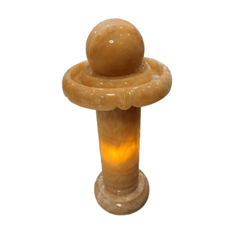 Luxury Yellow Onyx Feng Shui Indoor Floating Rotating Round Stone Ball Water Fountain With Spinning Ball