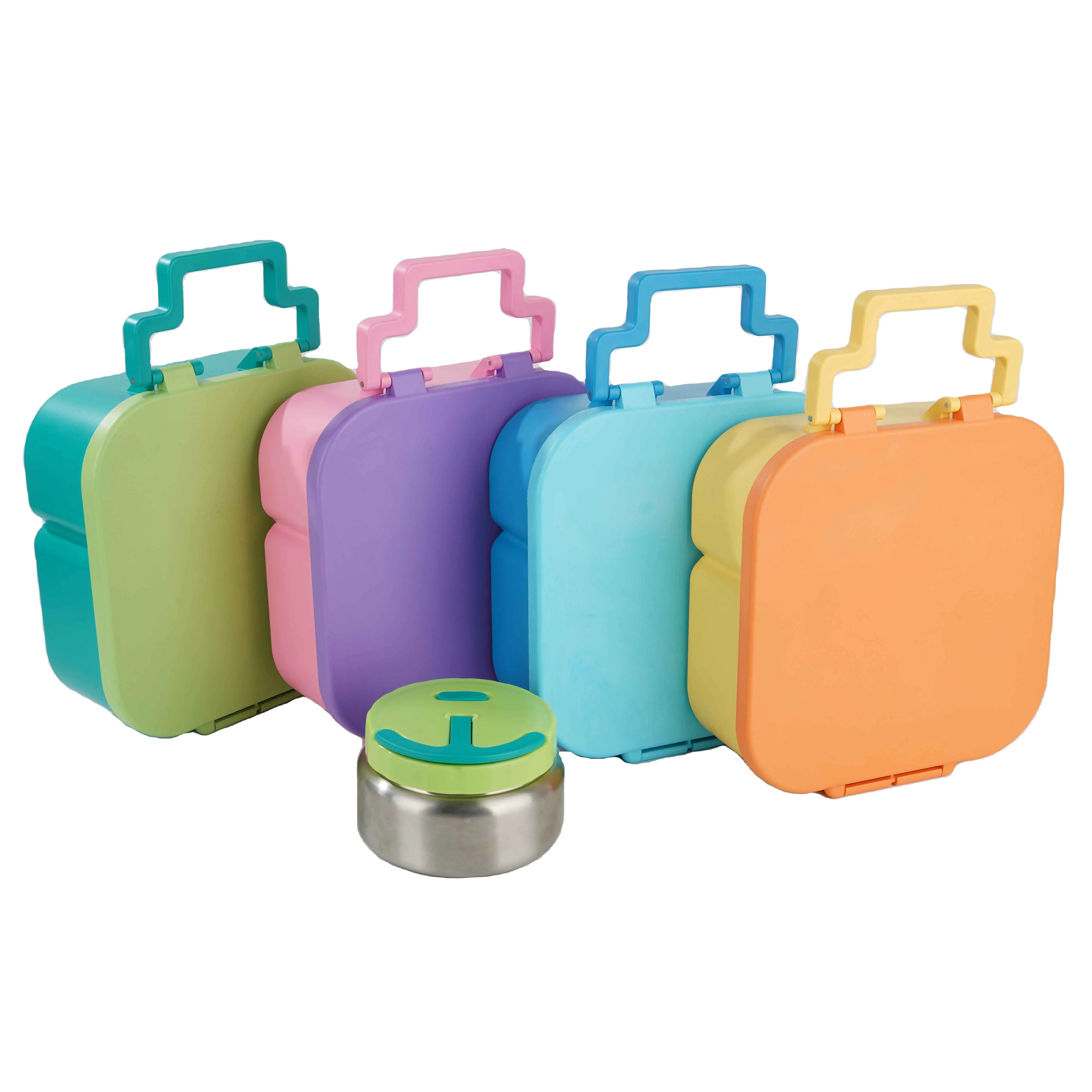 Back To School 2000ML Thermos Lunch Box With Handle And Food Jar 4 Compartment Leak-Proof Lonchera Insulated Bento Boxes Custom