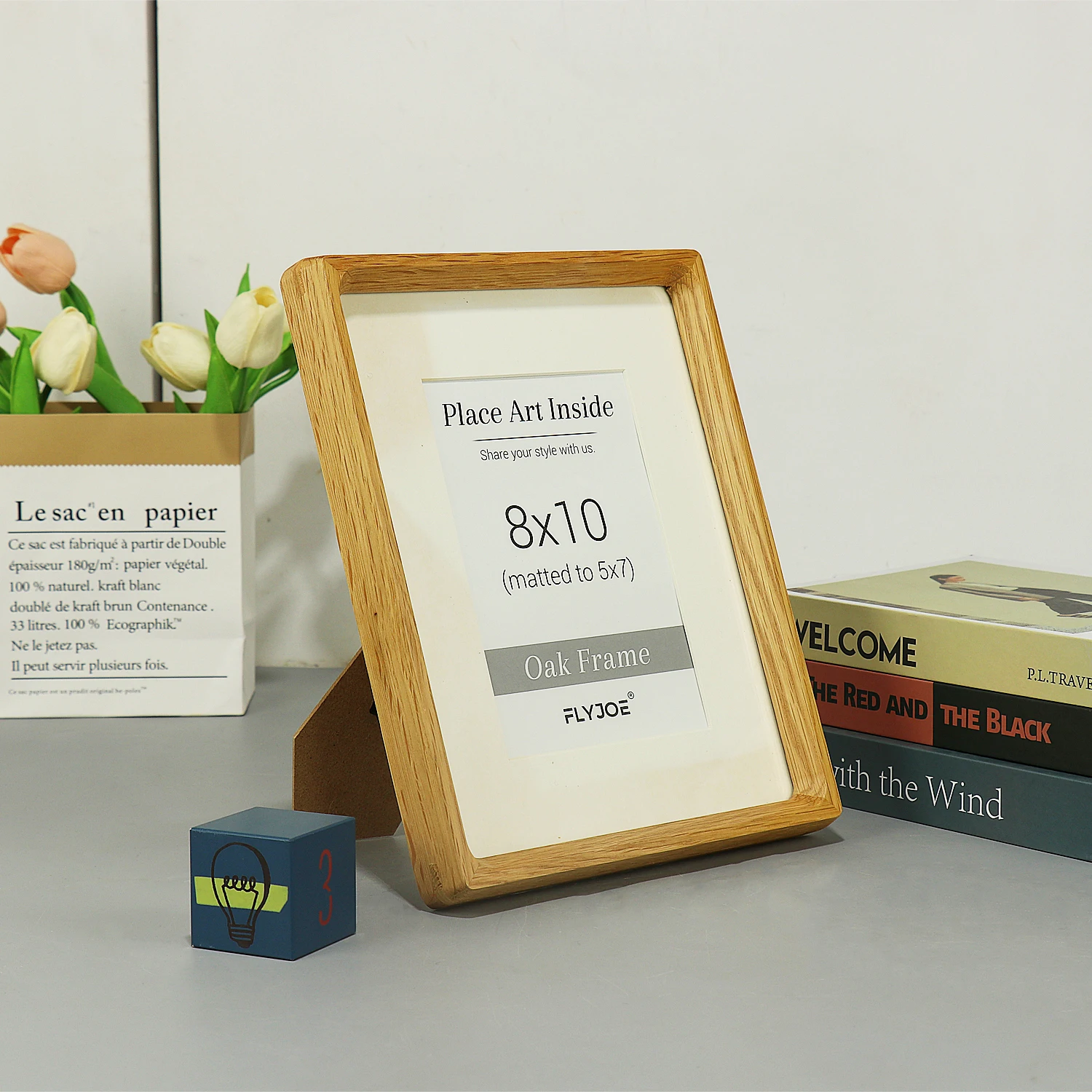 Natural oak rectangular photo frame handmade with rounded wooden frame suitable for wall or countertop display