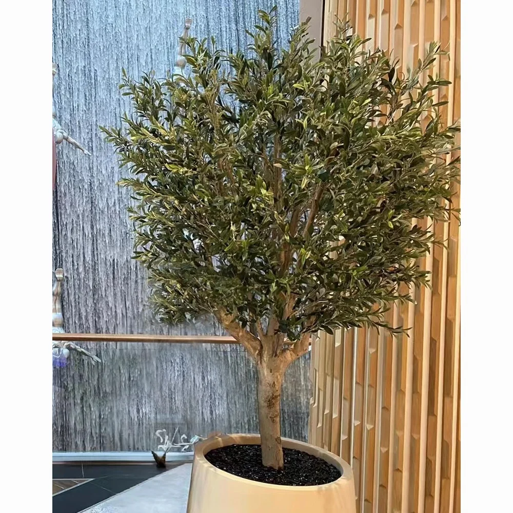 Lifelike Artificial Plant For Restaurants Fiberglass Metal Artificial Bonsai Tree Faux 8 ft Olive Tree