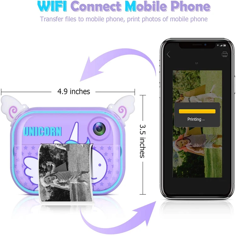 Factory 2.0 Inch Cartoon Selfie Cartoon Dual Lens Ips Screen Lcd Photo Printer Color Kids Camera With Printer Instant Camera