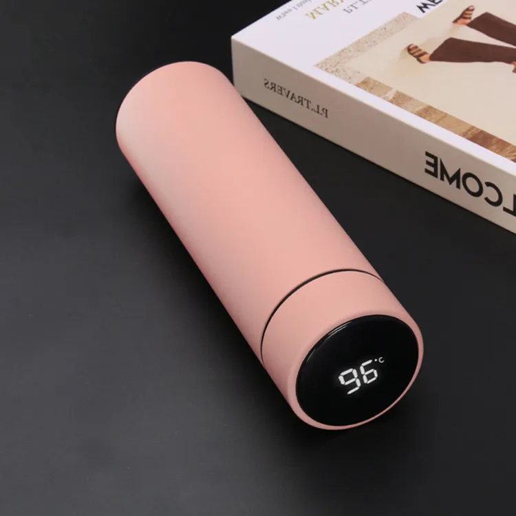 2020 new straight body temperature measuring cup, fashion office business thermos, stainless steel smart thermos