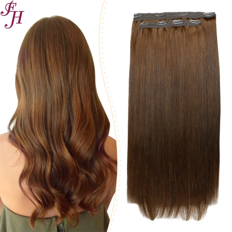 FH Top Quality Two Pieces 200g #4 Dark Brown 24 Inch Half Wig Clip In Hair Extensions Remy Europe Russian Clip Hair Extension