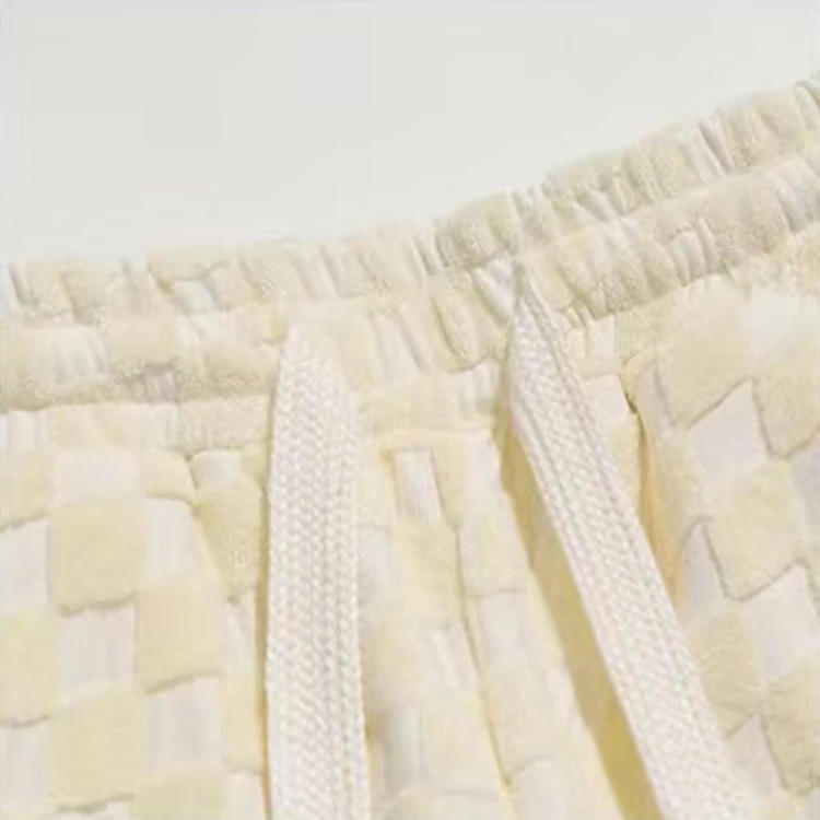 Wholesale three-dimensional plaid straight casual pants custom logo comfortable cotton with waist rope pants