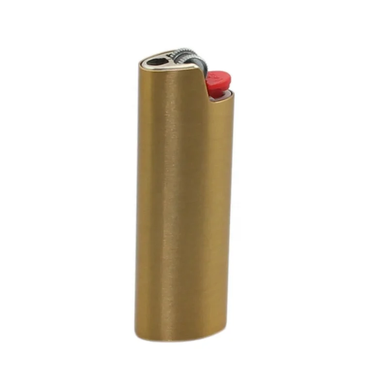 Wholesale Small MOQ Red Bronze Brush Metal Lighter Holder Lighter Sleeve custom logo metal lighter case