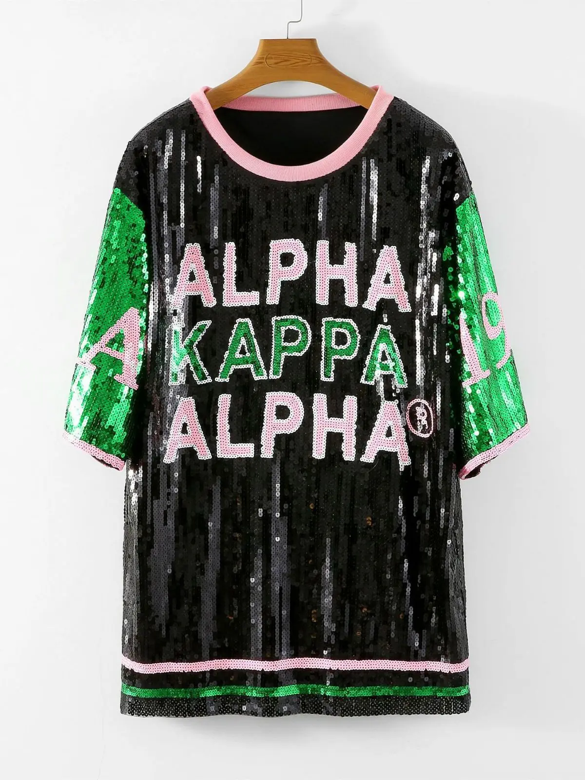 2024 Wholesale Party Club Customize Over Sized Sorority Sequin T Shirt Jersey Dress AKA Greek Jersey Dress