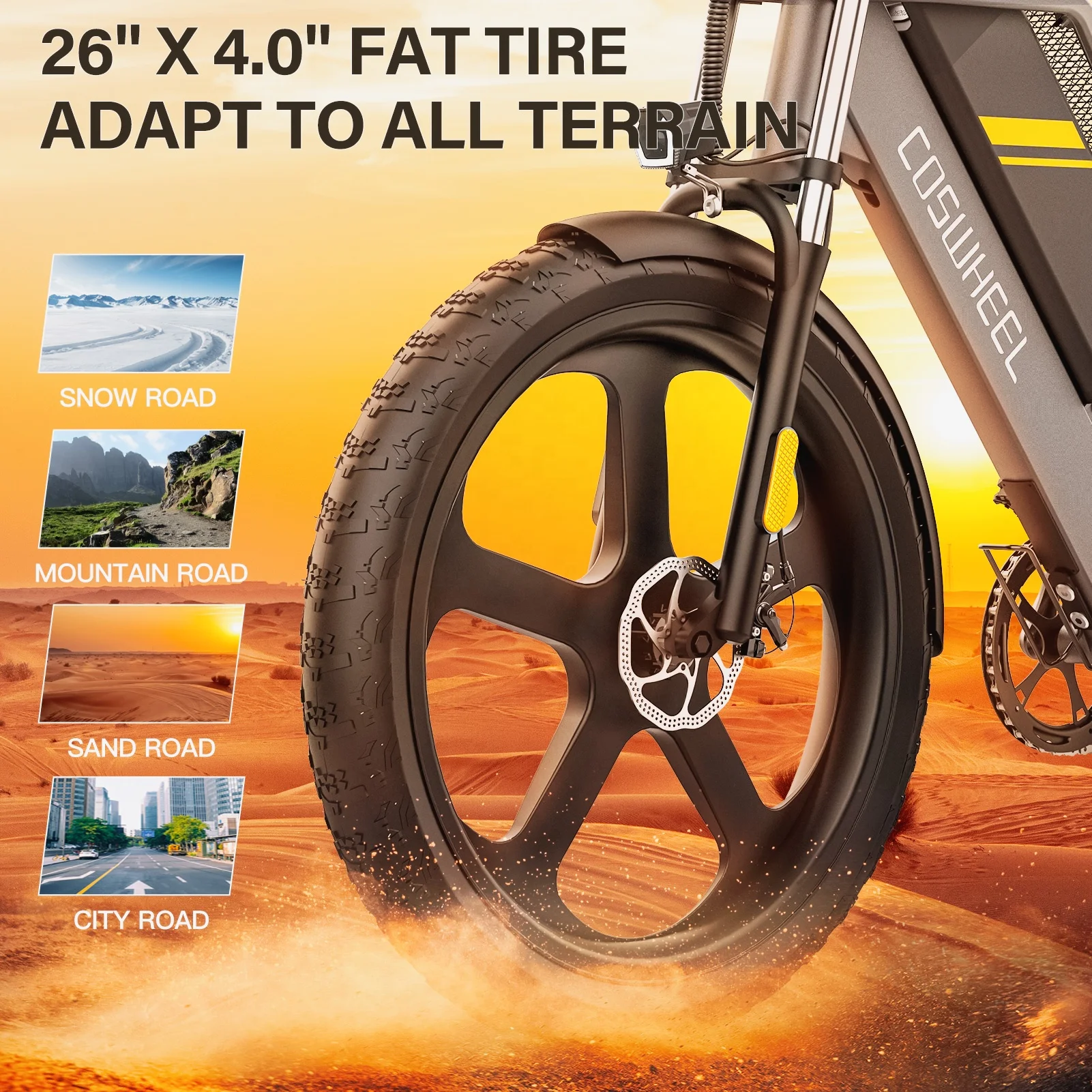 EU US Warehouse COSWHEEL T26 All Weather Hunting Best Ebike 26Inches 1500W Max Motor Cruiser Fat Tire Electric Bike Frame E Bike