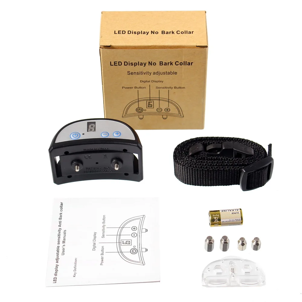 LED Display Sensitivity Adjustable no bark Dog Training Collar For Dog Anti Bark  With 4LR44 Battery  Nylon Belt