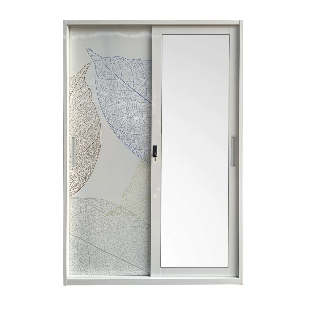 2 door sliding door iron wardrobe metal wardrobe filing cabinet steel cupboard with mirror