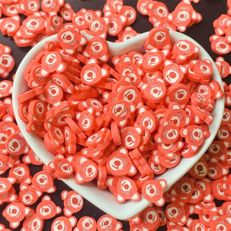 100g/Bag Cartoon Strawberry Pink Bear Polymer Clay Slices Hot Clay Sprinkles For Slime Filling Accessories Shaker Cards Deco