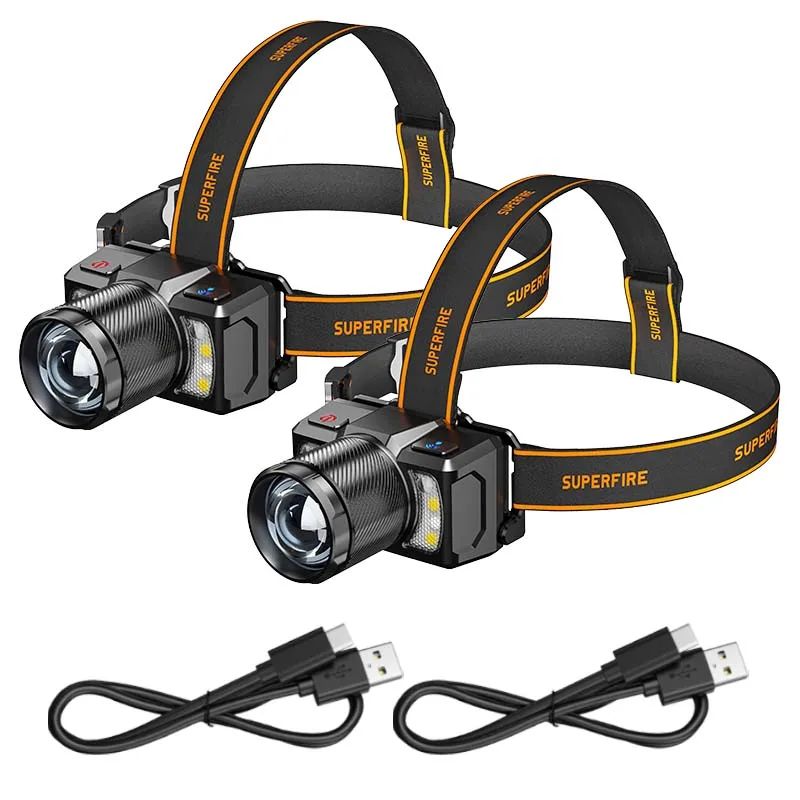 LED Rechargeable Headlamp High Lumens Super Bright Hunting Headlamps with Motion Sensor 8 Modes Zoomable Headlight