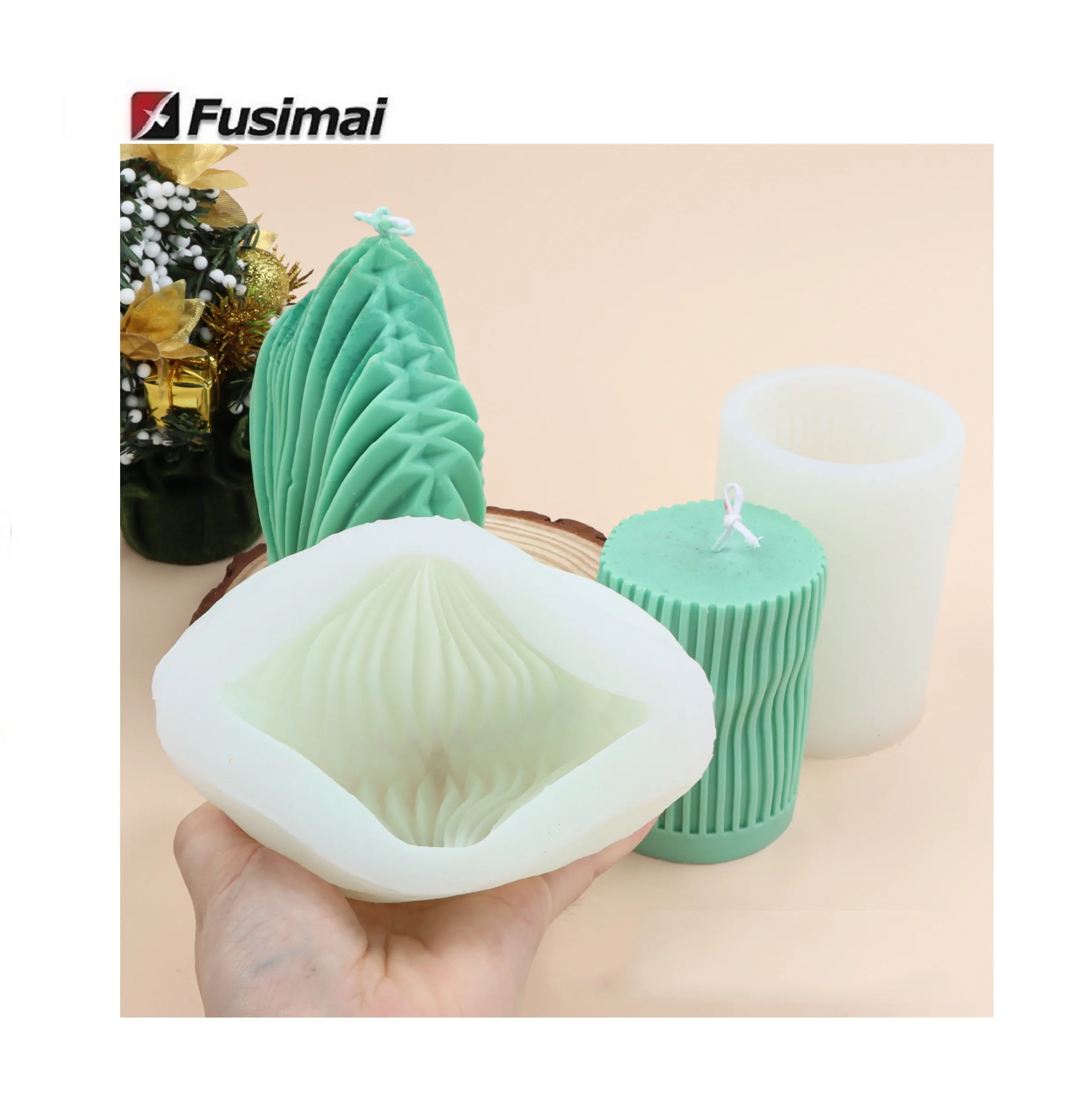 Fusimai Silicon Column Wax Mould Large Scallop Shaped Twisted Line Cylindrical Silicone Candle Mold