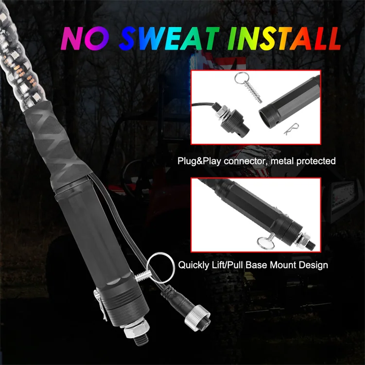 2Pcs 36 Inch 3Ft W/Turn Signal Lights Quick Release Mount W/Remote Led Whip