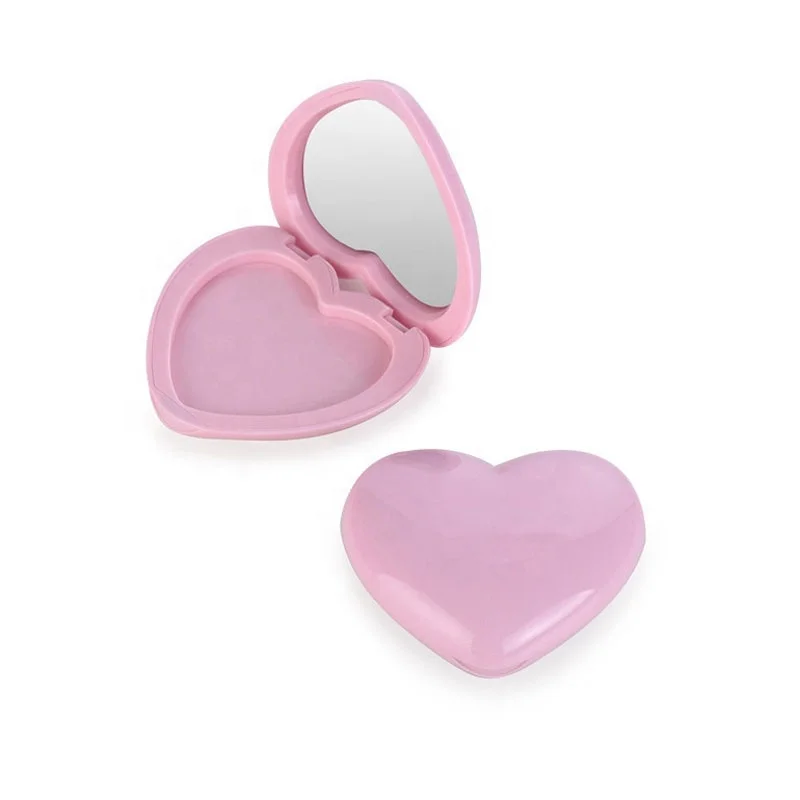 
High Quality Heart Shape Plastic Portable Powder Box Mini Eye shadow Blush Box With Makeup Mirror 