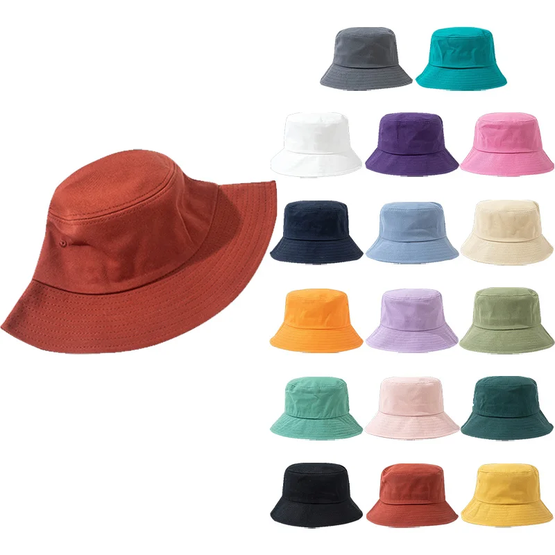 Ins Simple Top Quality Fisherman Hat For Women Men Reversible Plain Cotton Portable Sunscreen Sun Hat Bucket Hats