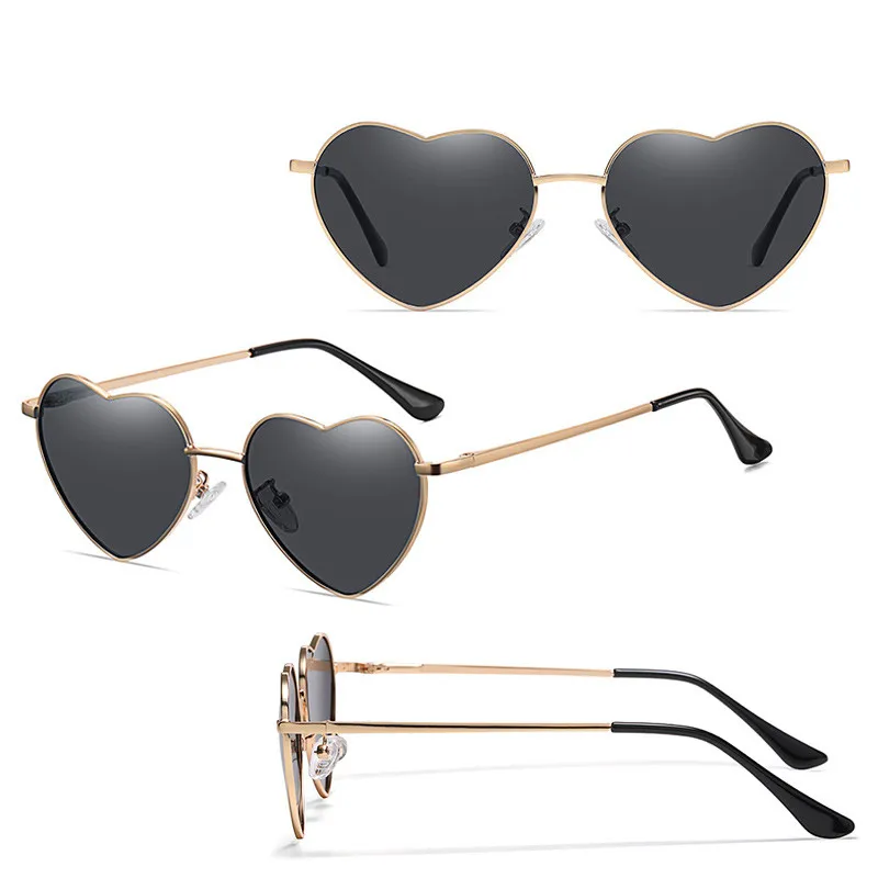 Custom Logo Vintage Metal Polarized Sunglasses For Driving UV40 Colorful Mirror Shades Punk Heart Sun Glasses For Women