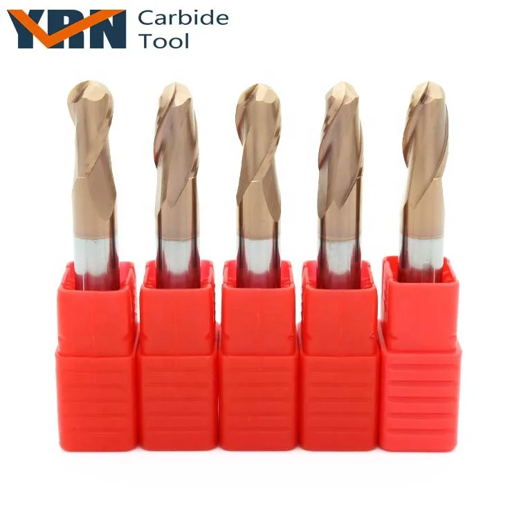 YRN R0.5/0.75/1.0/1.25/1.5/2.0mm Precision Cutting Tools HRC55 Carbide Ball Nose End Mill