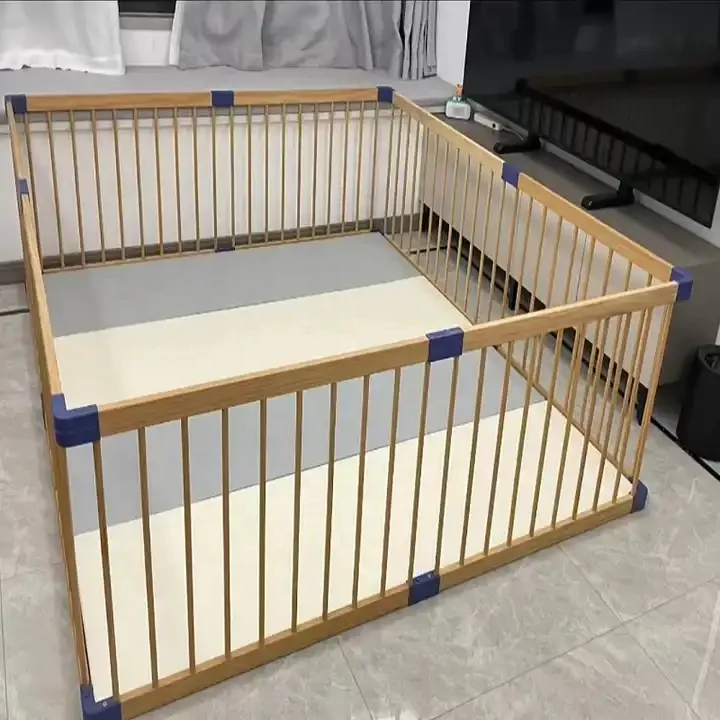 Custom Size Child Indoor Playpen Kids Folding Wooden Fence Baby Playpen with Gate
