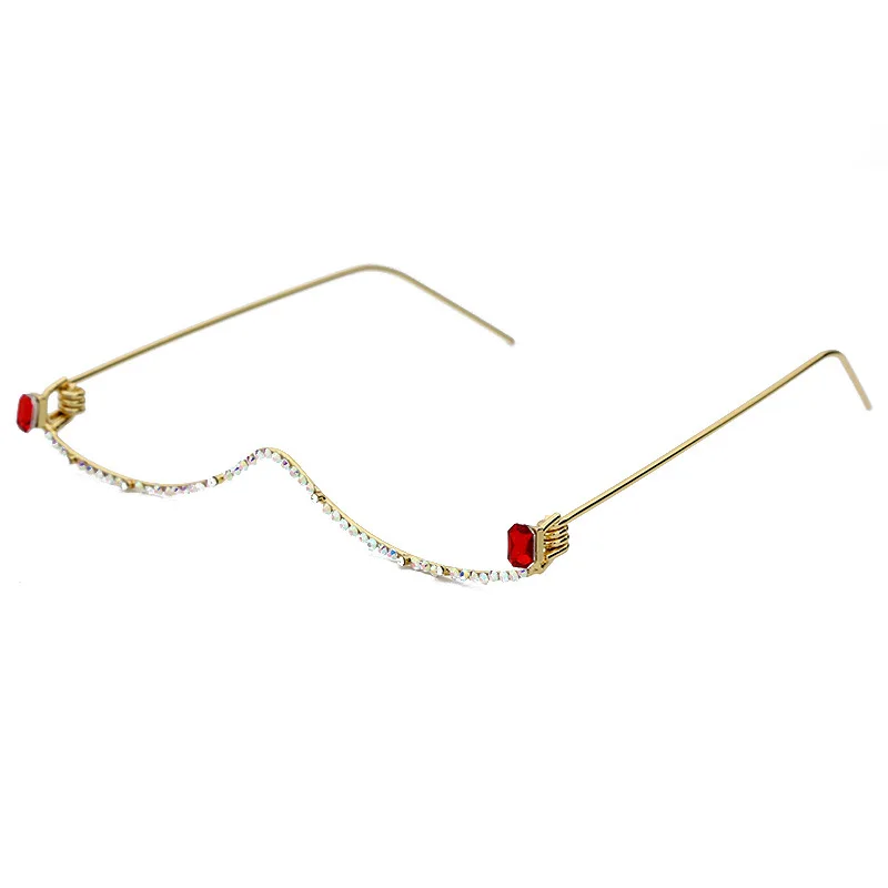 Hot selling wholesale brand designer small metal half frame without lens crystal rhinestone diamond decoration glasses frame