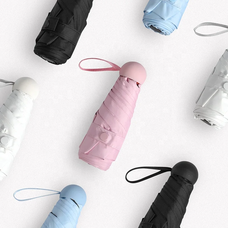 sun protection UV travel Portable super mini pocket compact capsule umbrella 5 five folding umbrella with case