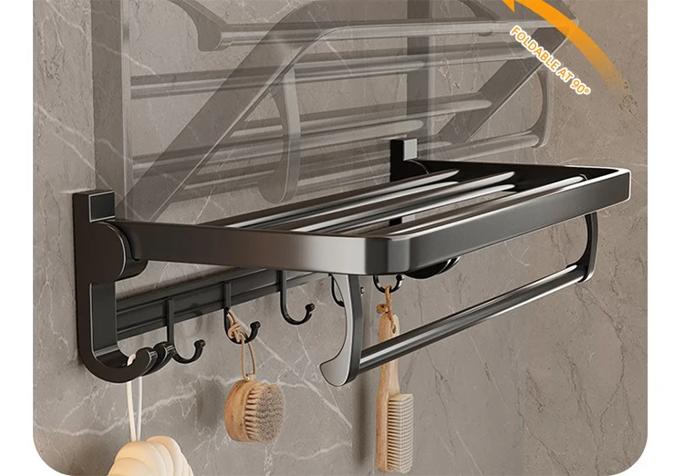 Towel Rack for Bathroom Towel Storage Wall Mounted Shelf with Bar Hooks No Assembly Required