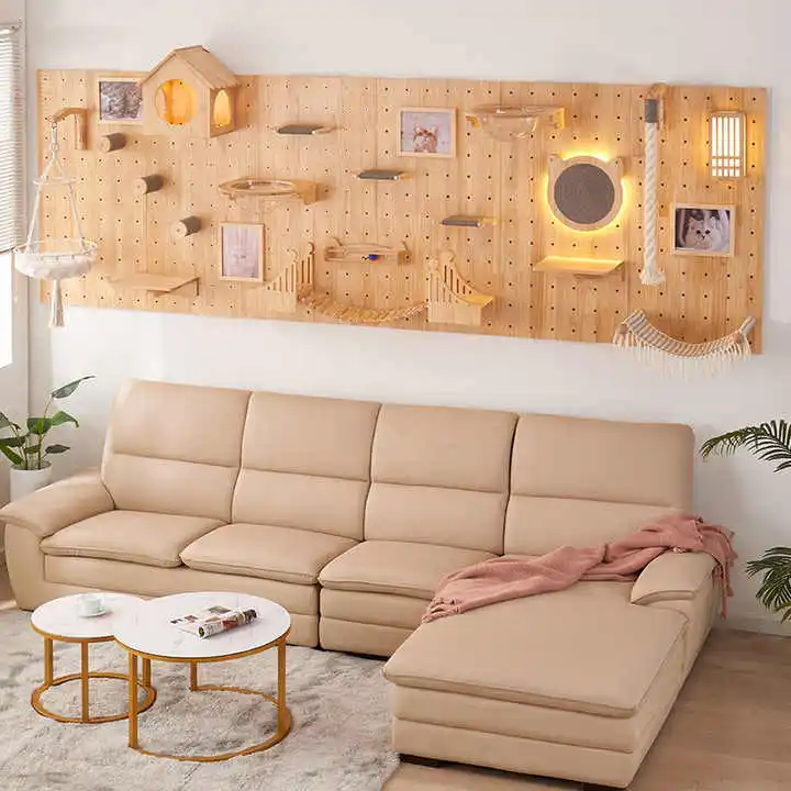 DIY splicing design Solid Wood Cat Climbing Frame Column Wall Wood Pet Furniture Mounted Cat Wall Shelves