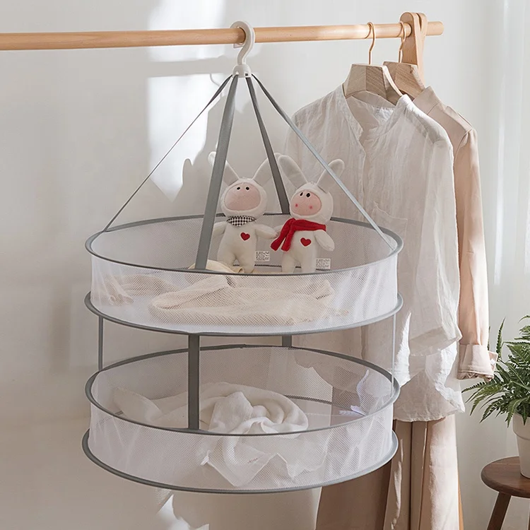 
Foldable laundry baskets Hanging windproof Drying clothes Mesh Laundry Basket dryer Rack 2 layers clothing bags baskets 