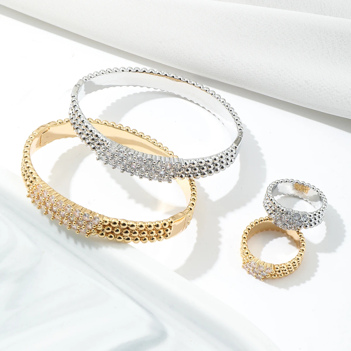 Newest Personality Design Women Luxury Bracelet and Ring Sets Gold Jewelry