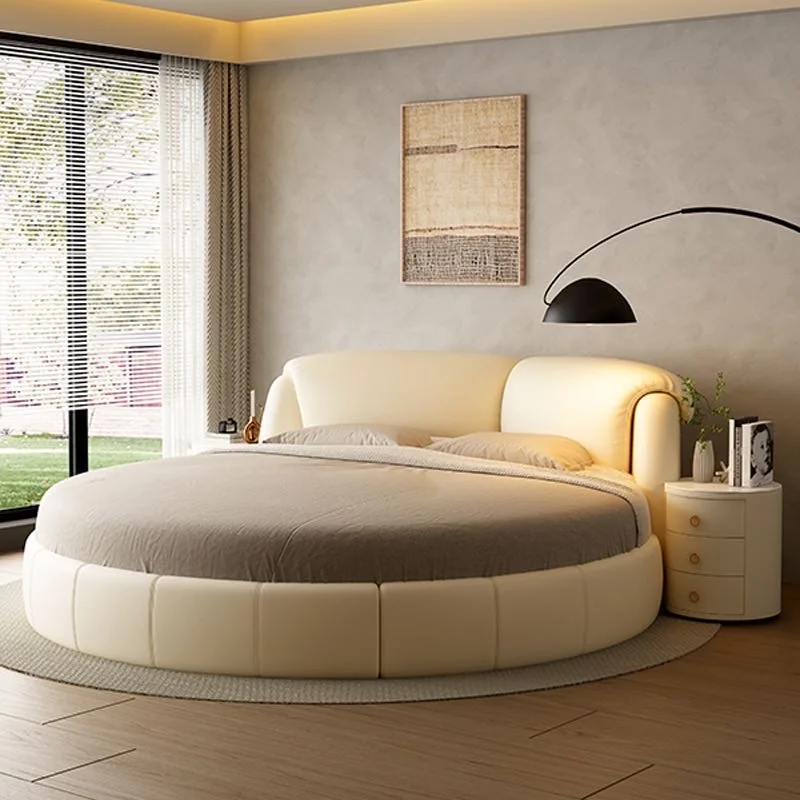 Simple Design Round Beds King and Queen Size Fabric Double Modern Luxury Round Bed Adults for Home Hotel Bedroom Furniture