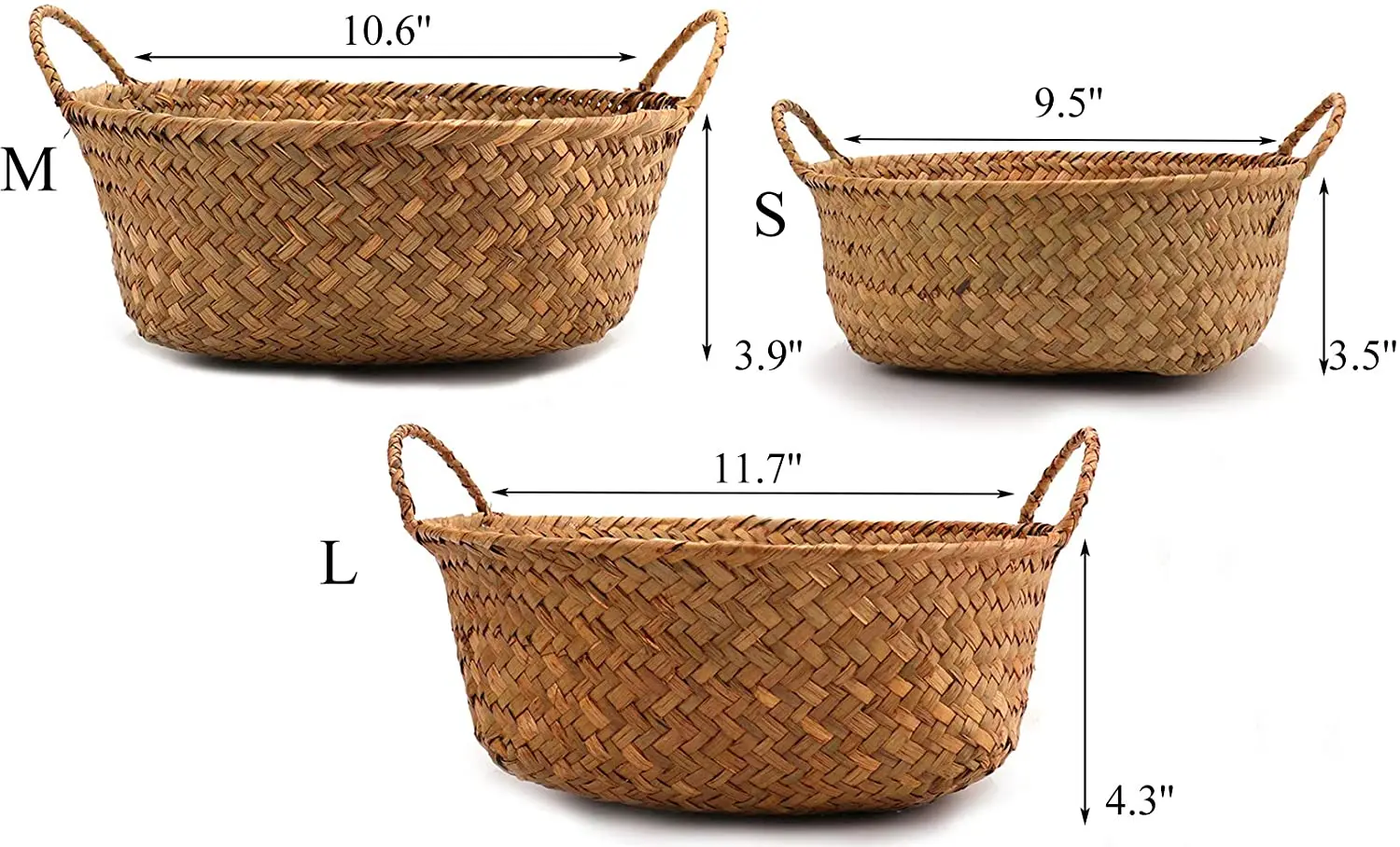 China Wholesale Natural Seagrass Woven Weaving Straw Wicker Storage Basket with Handles