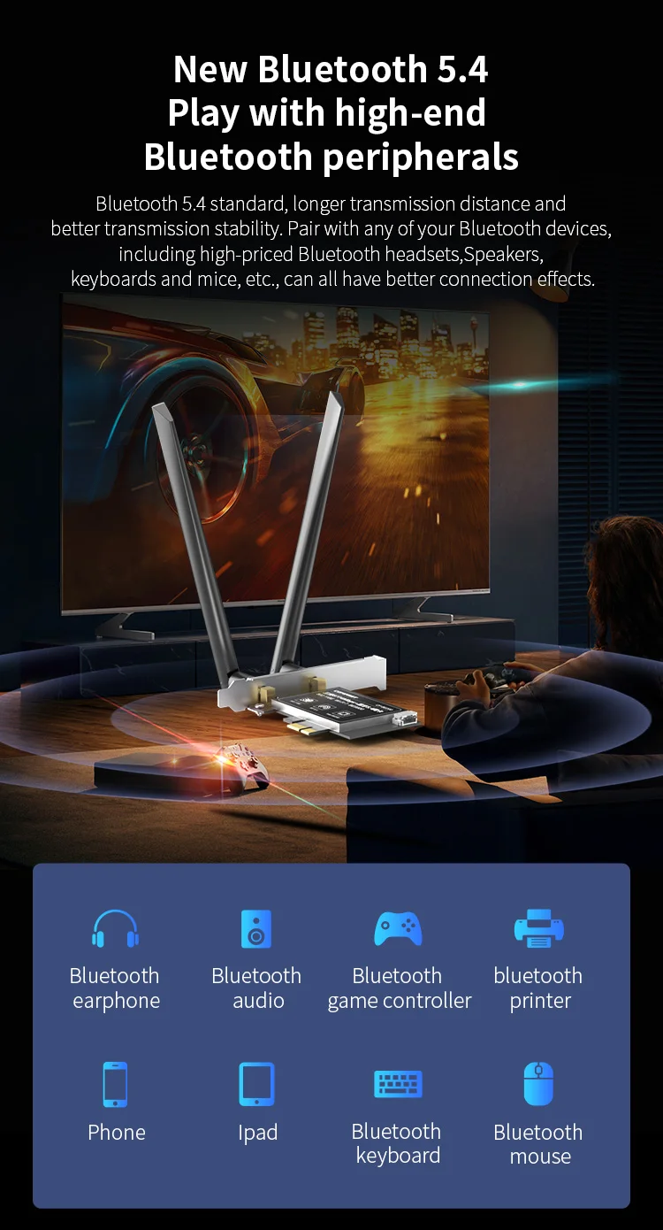 COMFAST  BE200 Network Card Server 8774Mbps Intel WiFi 7 802.11be PCIe WiFi Key Riser External Wireless Ethernet Adapter