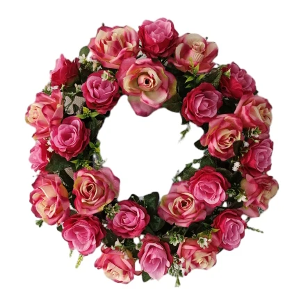 Senmasine artificial flowers rose peony mixed Greenery leaves spring flower wreath with ribbon bows front door hanging decor