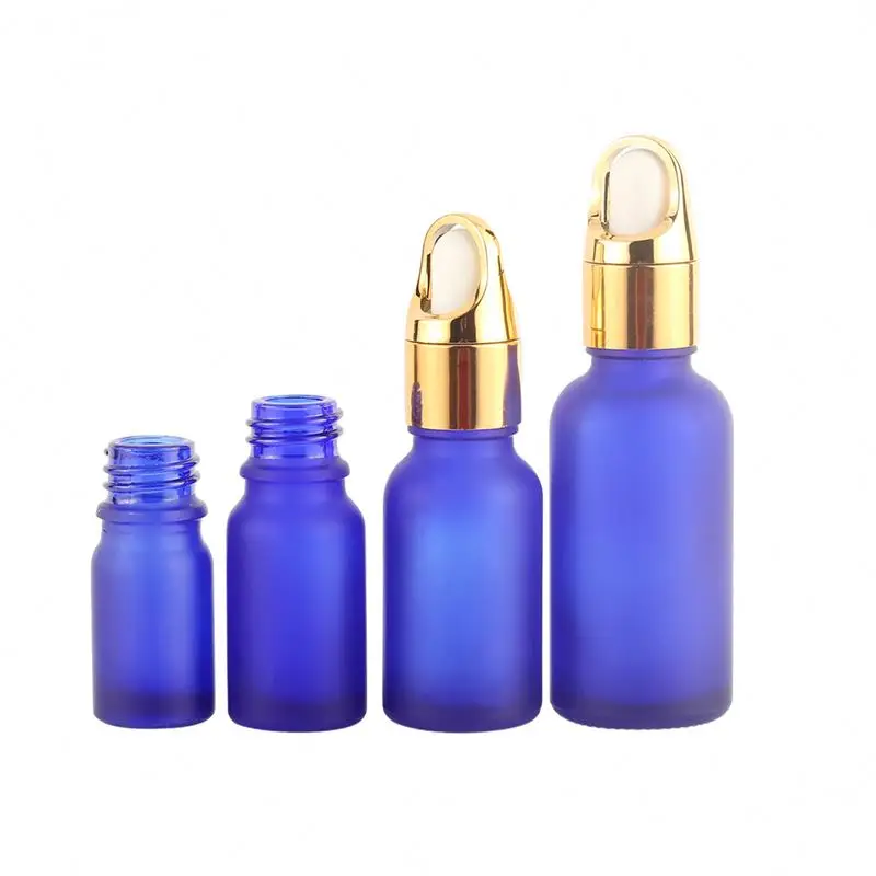 New design style glass dropper refined oil bottle 15 ml 20 ml 3 ml 50 ml blue frosted cosmetics filled bottle