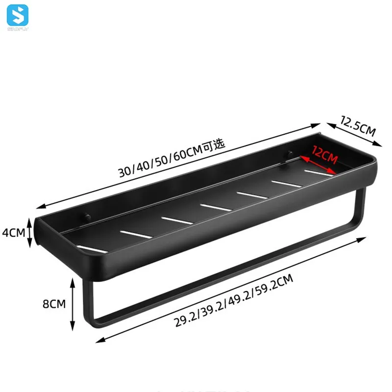 Spacer aluminum Matte Black Bathroom Shelf Storage Rack Holder Wall Mounted Shampoo Spices Shower Organizer Bathroom Accessories