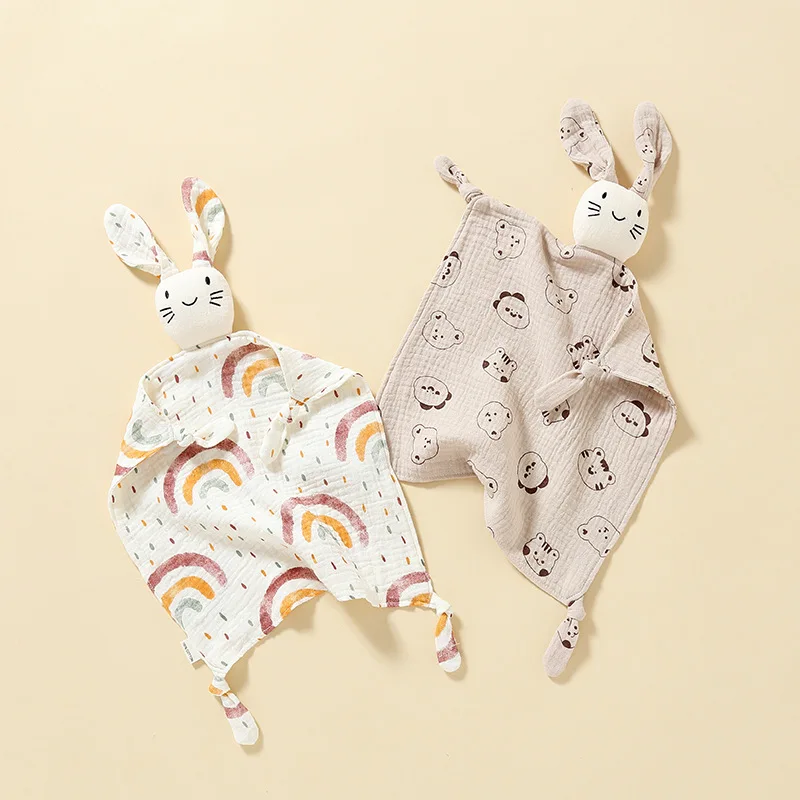 Secure Baby Cotton Gauze Security Blanket Eatable and Sleep Holding Doll Toy for Infants