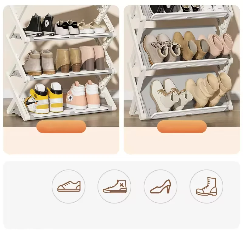 High Quality 4 Tier Portable Shoe Rack Metal Plastic Shoe Organizer Collapsible Foldable Simple Shoe Storage Rack Shelf